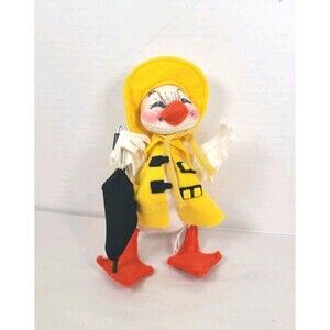 Vintage AnnaLee 1985 Duck Rain Coat Stuffed Plush Doll Summer Goose Umbrella